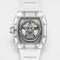 White wristwatch with transparent case on a white background