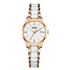 Wristwatch with rose gold and white ceramic strap on a white background
