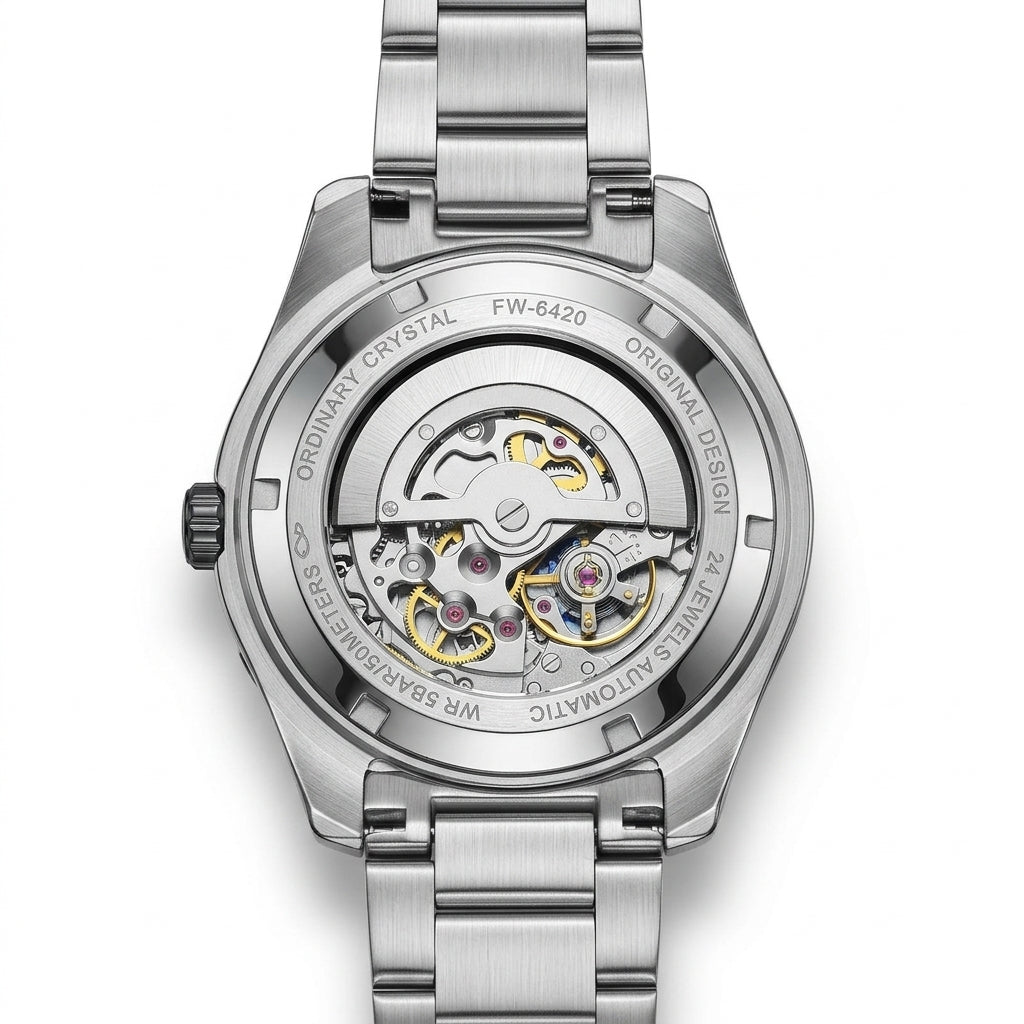 Fairwhal FW-6960 Tourbill - luxury watch, stainless steel, white background