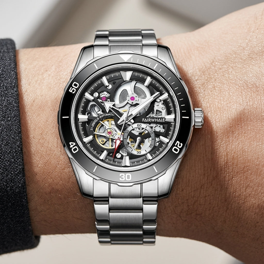 Fairwhal FW-6960 Tourbillon - Luxury wristshot, close-up, modern design