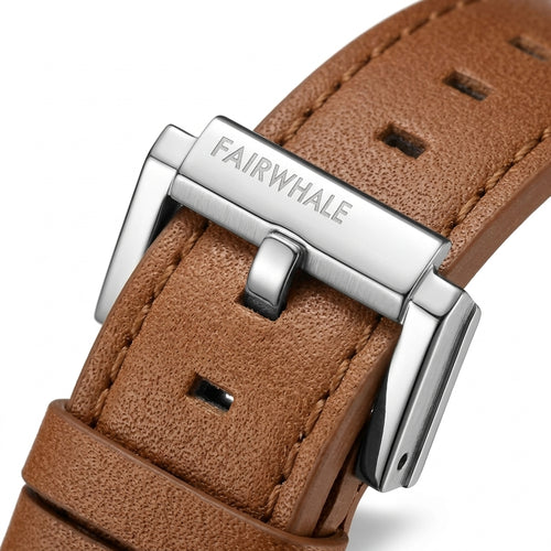 Fairwhale 4270 Men’s Squa - leather strap, metal buckle, macro detail