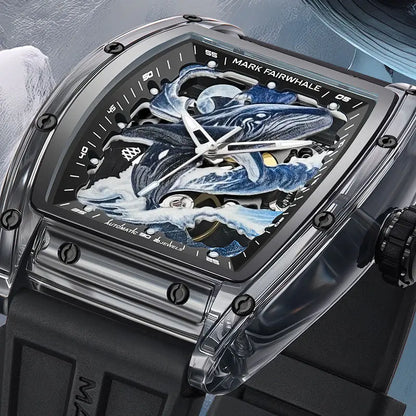 Mark Fairwhale 6880 AQUALIXUM men’s skeleton tourbillon automatic watch with luminous dial and acrylic case.