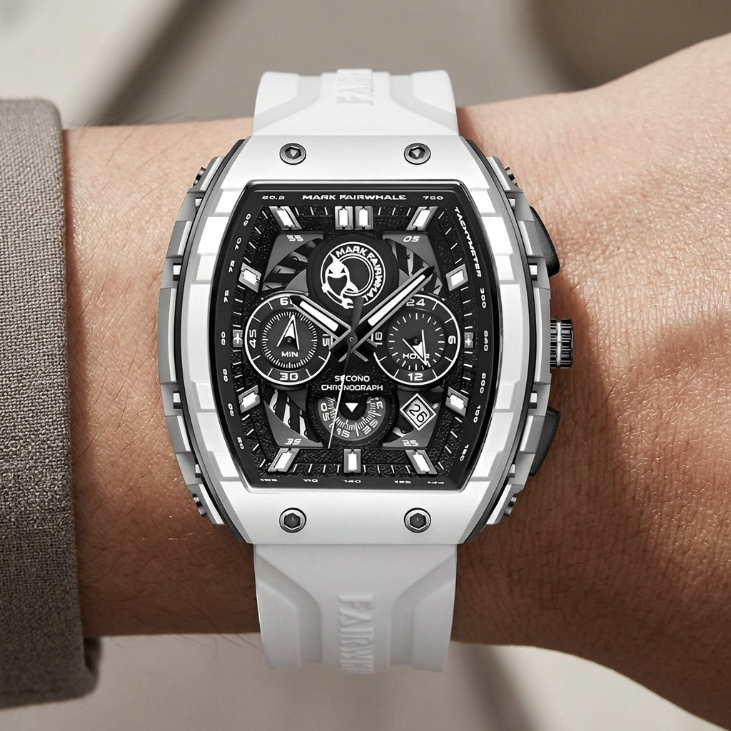 Fairwhale FW-5670 Men’s W - Black watch, close-up on side buttons and crown