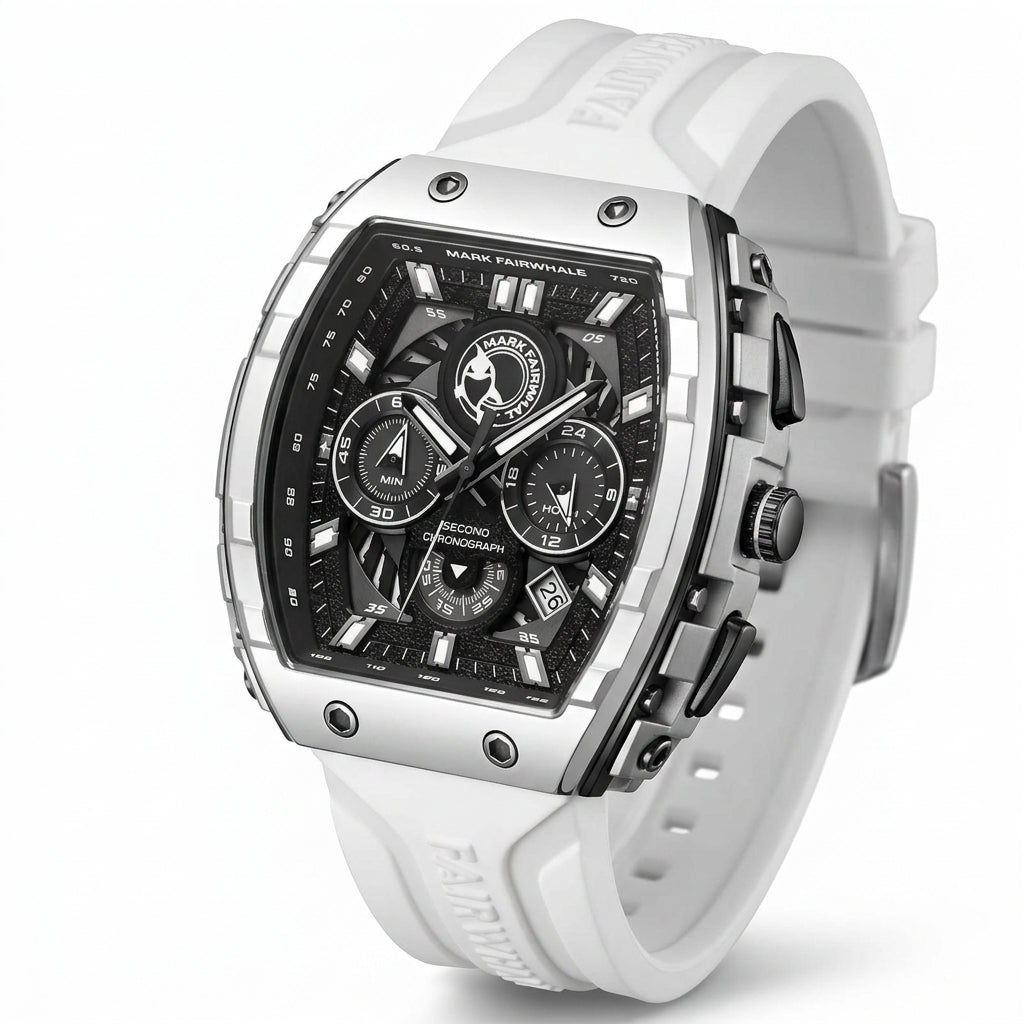 Fairwhale FW-5670 Men’s W - Red watch, detail on tachymeter bezel and subdials