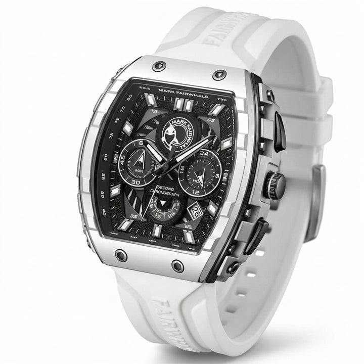 Fairwhale FW-5670 Men’s W - Red watch, detail on tachymeter bezel and subdials