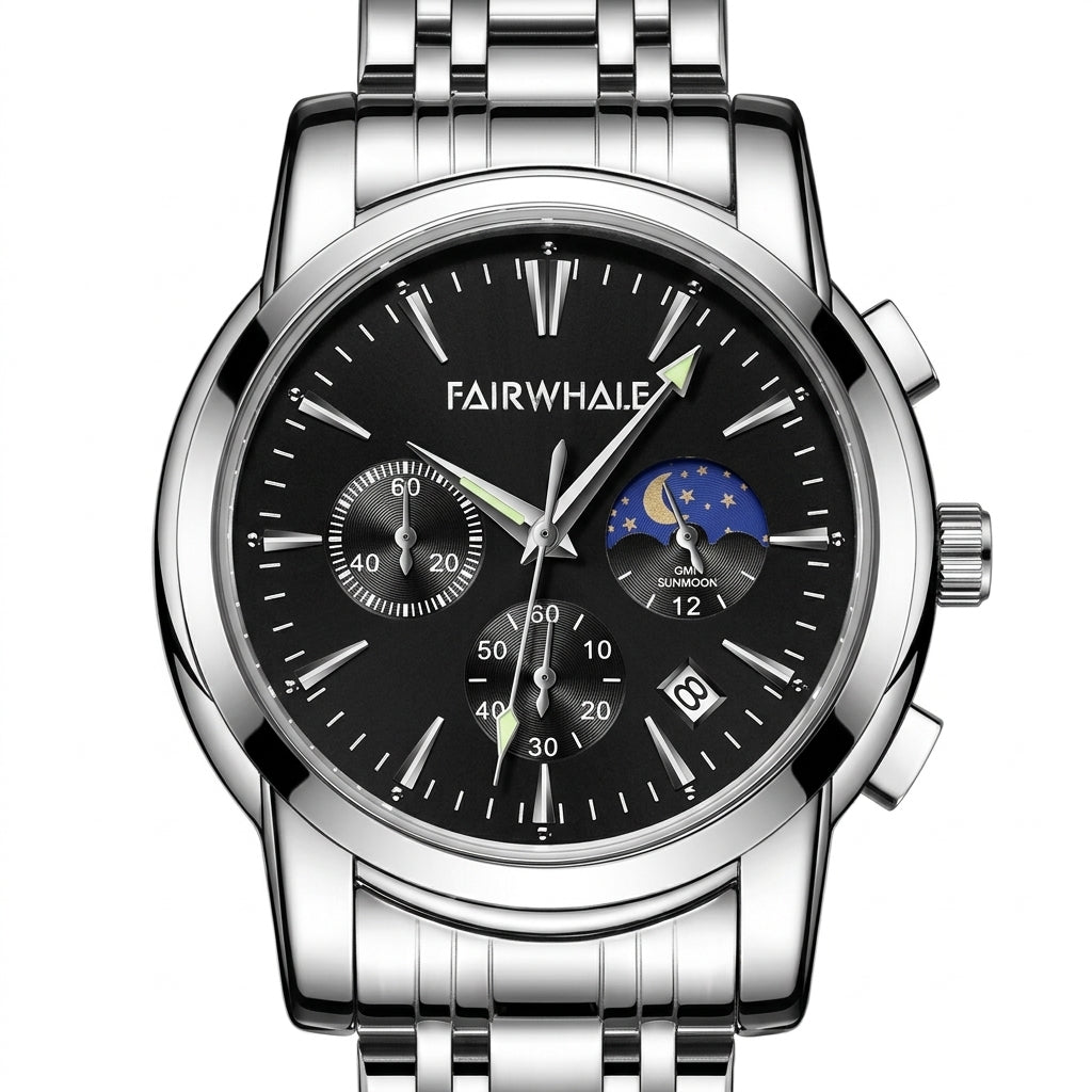 FAIRWHALE FW-5630 LUNARYS - Luxury Watch Dial, White Background, Studio Shot