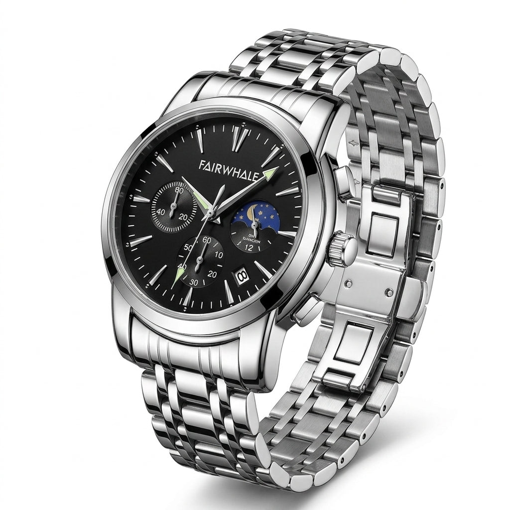 FAIRWHALE FW-5630 LUNARYS - Luxury Watch, Steel, Studio, Close-up