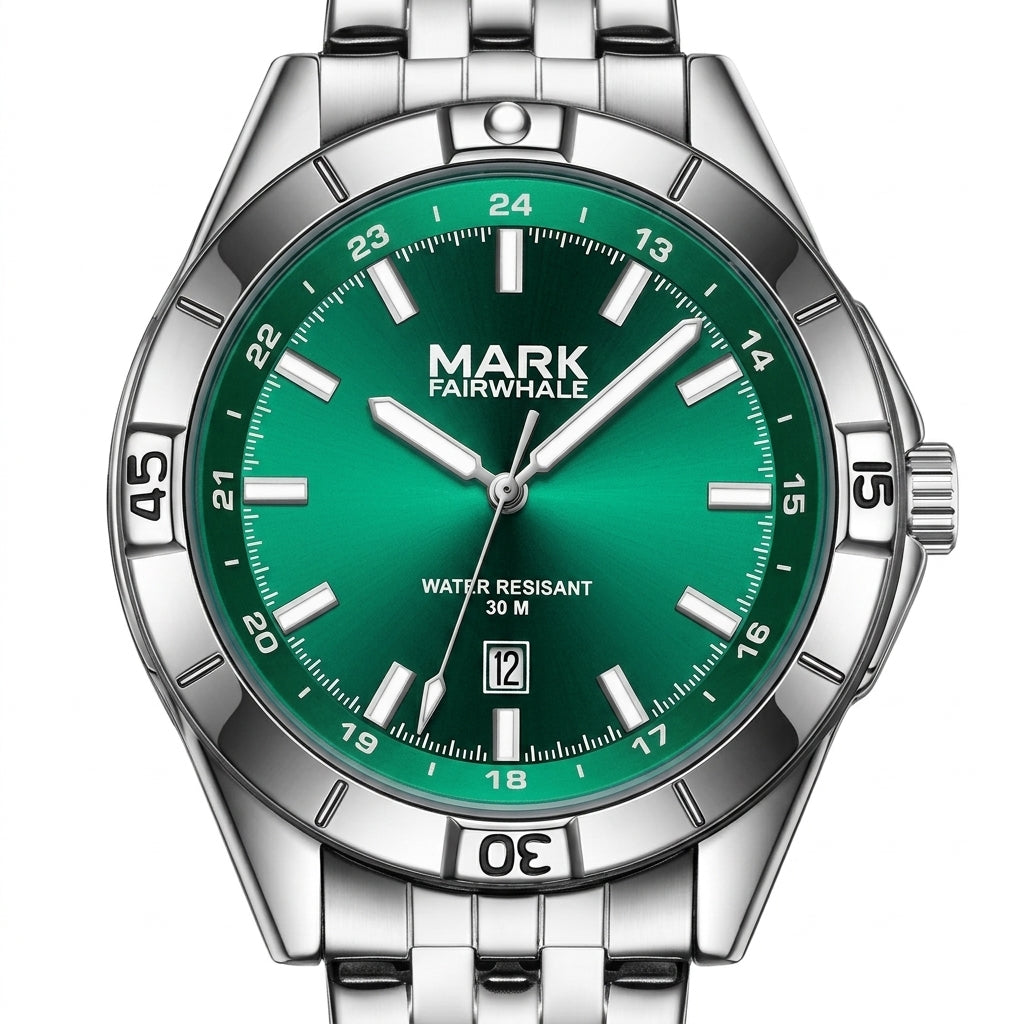 Fairwhale FW-5810 Green Q - green watch dial, luxury details, studio shot
