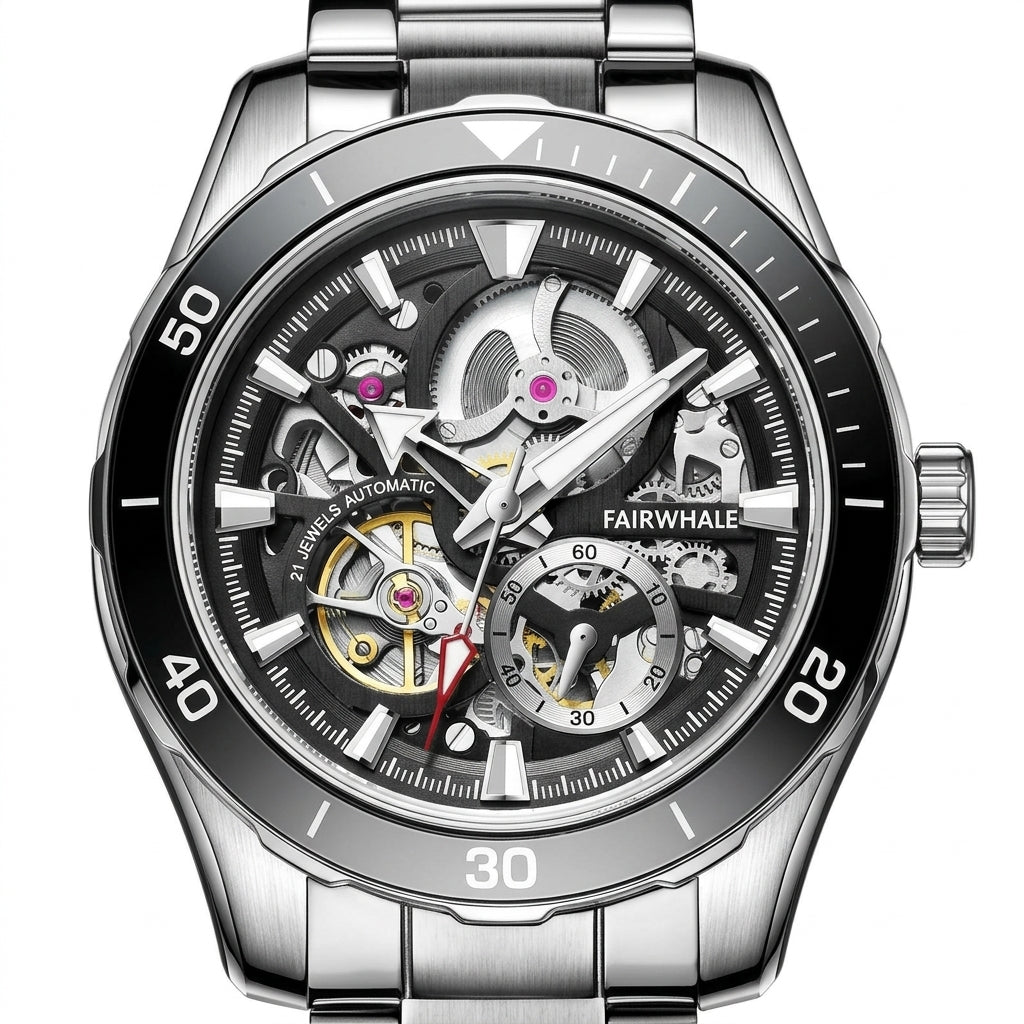 Fairwhale FW-6960 Tourbill - luxury watch dial, macro, white background