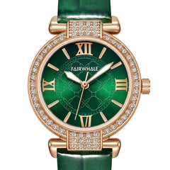 Fairwhale 3659 VELORA - Watch on a green background with scattered diamonds