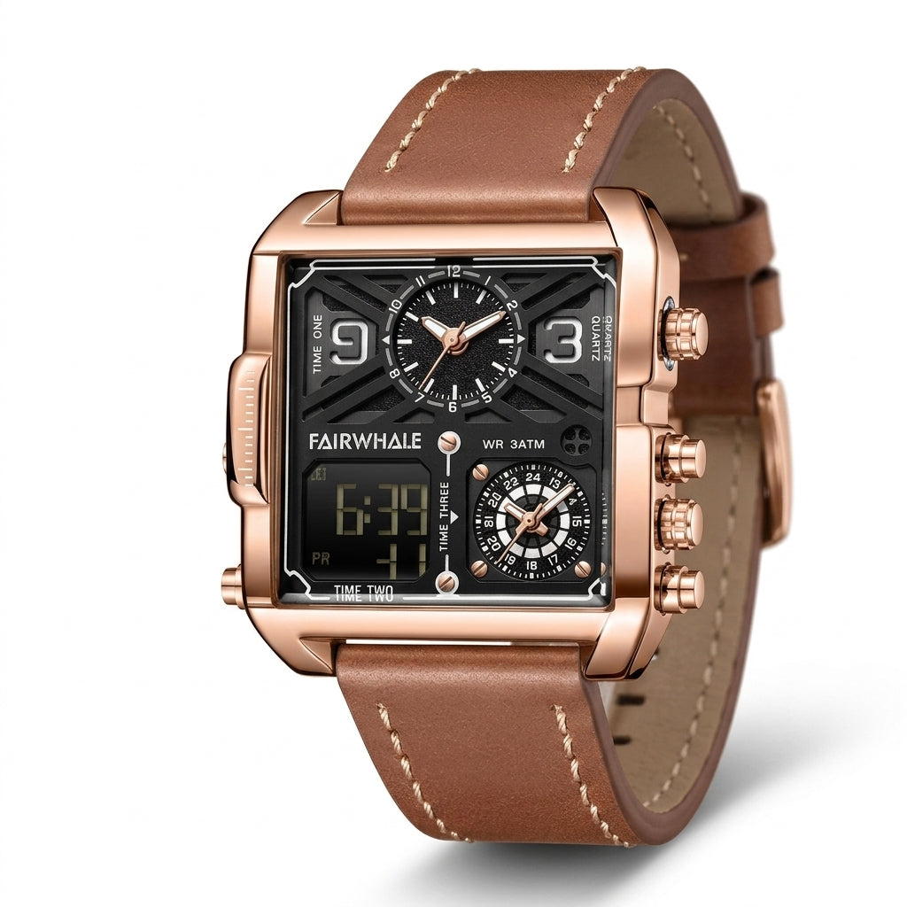 Mark Fairwhale 4380 QUADR - Black and rose gold square watch