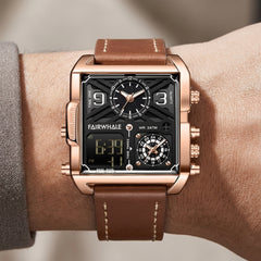 Mark Fairwhale 4380 QUADR - Brown leather strap watch