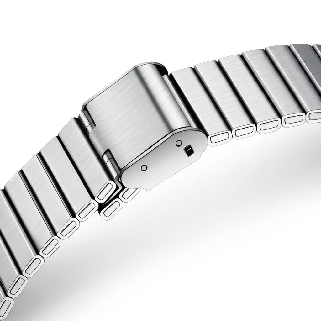 Mark Fairwhale 4460 Recta - Leather strap, metal buckle, macro detail