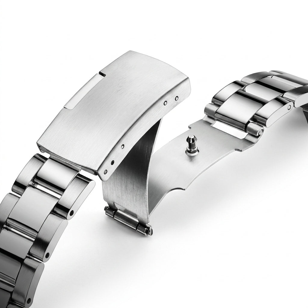 Mark Fairwhale 5028 STENT - leather strap, metal buckle, macro detail