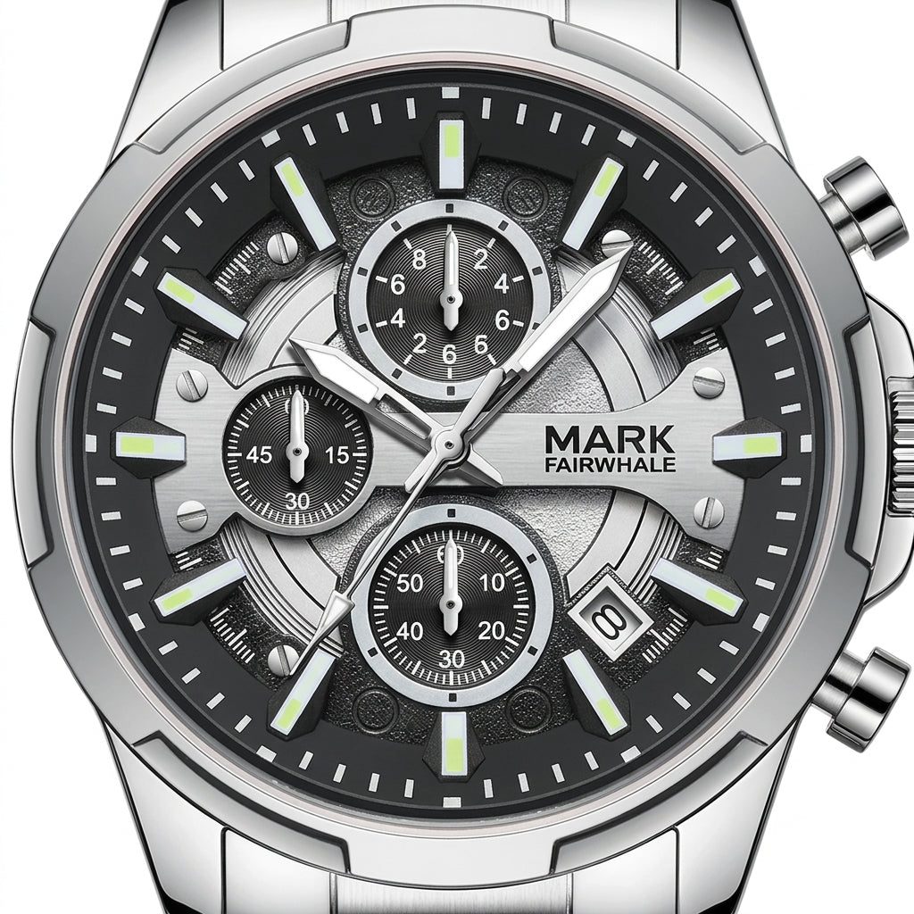 Mark Fairwhale 5028 STENT - luxury watch dial, macro, white background