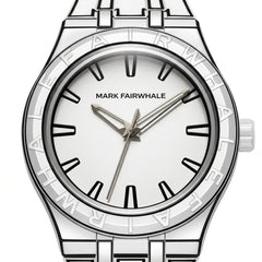 MFW 5110 Mark Fairwhale 5 - White watch on a person's wrist, showing strap detail