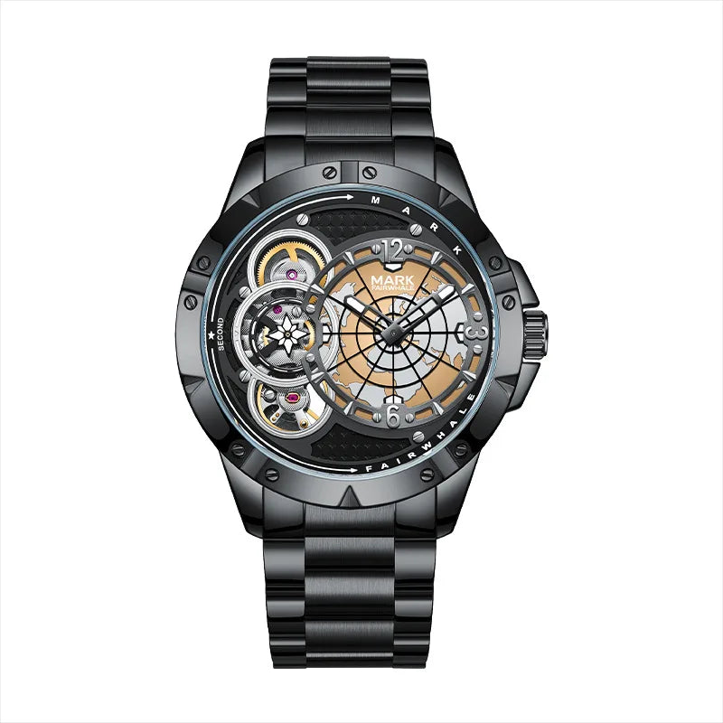 Mark Fairwhale FW-6005 AERIXON black edition skeleton automatic watch with interstellar dial