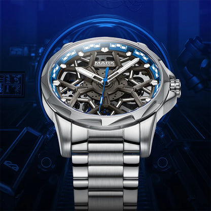 Mark Fairwhale FW-6800 AURENX men’s skeleton automatic watch with luminous blue dial