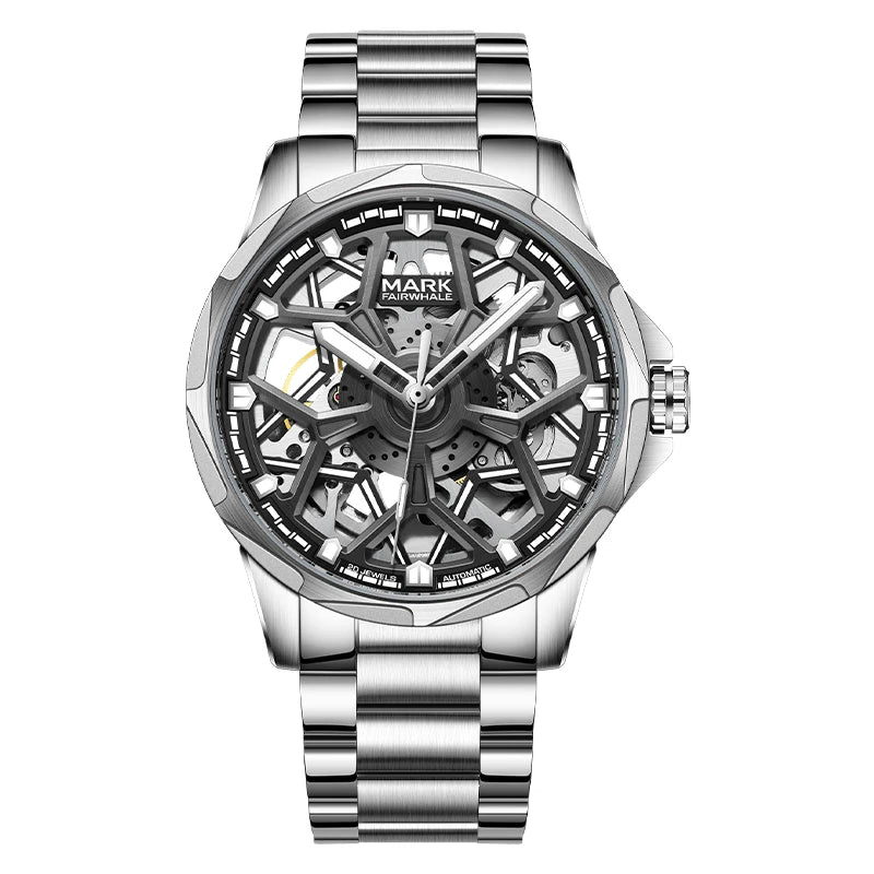 Mark Fairwhale FW-6800 AURENX men’s skeleton automatic stainless steel watch front view
