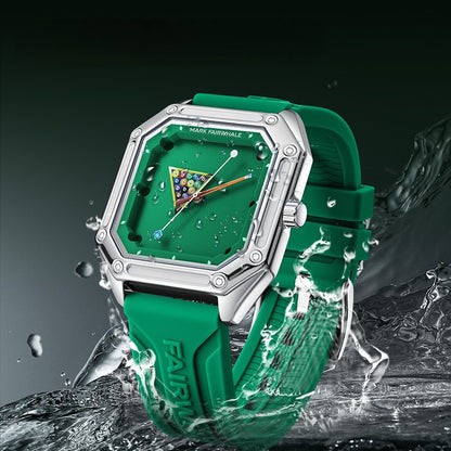 Mark Fairwhale FW-5047 Billiardo quartz sports watch in green with 30M waterproof resistance, square case and billiards dial design
