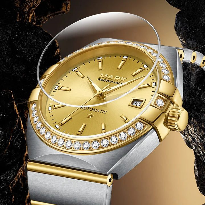 Scratch-resistant crystal glass on Mark Fairwhale FW-6830 CASSIAN unisex automatic watch