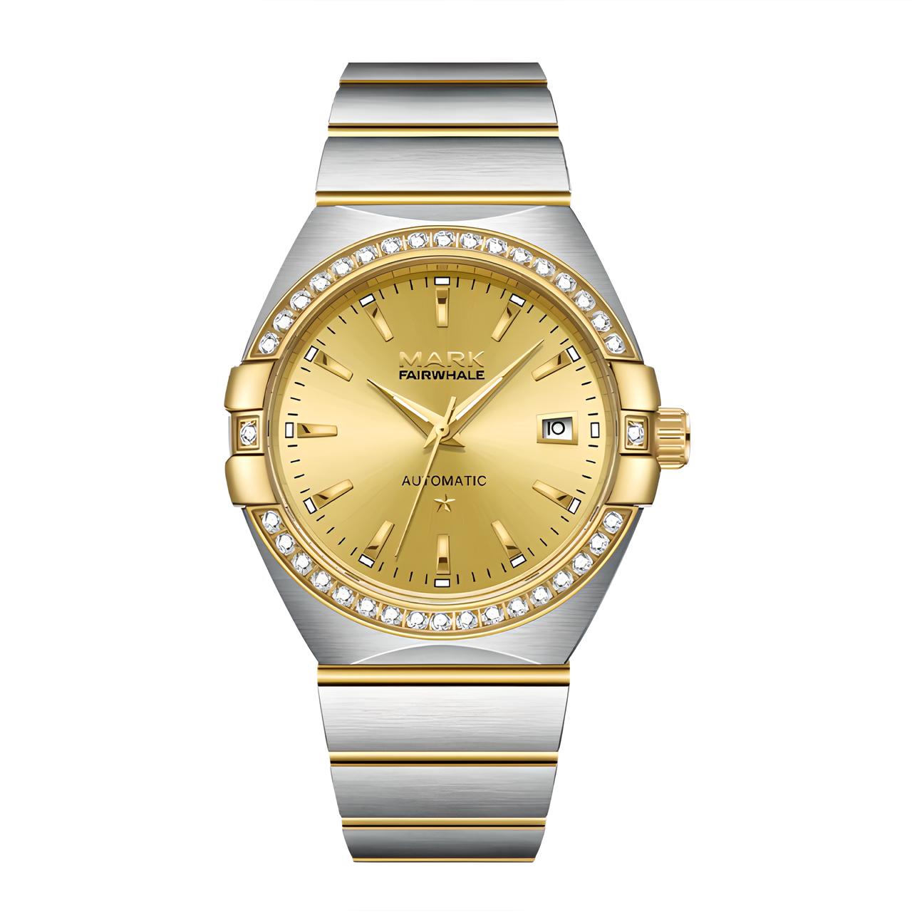 Mark Fairwhale CASSIAN unisex automatic watch with gold dial and stainless steel bracelet