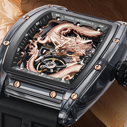 Mark Fairwhale 6990 DRAKONIS men’s skeleton watch with gold dragon dial and automatic movement