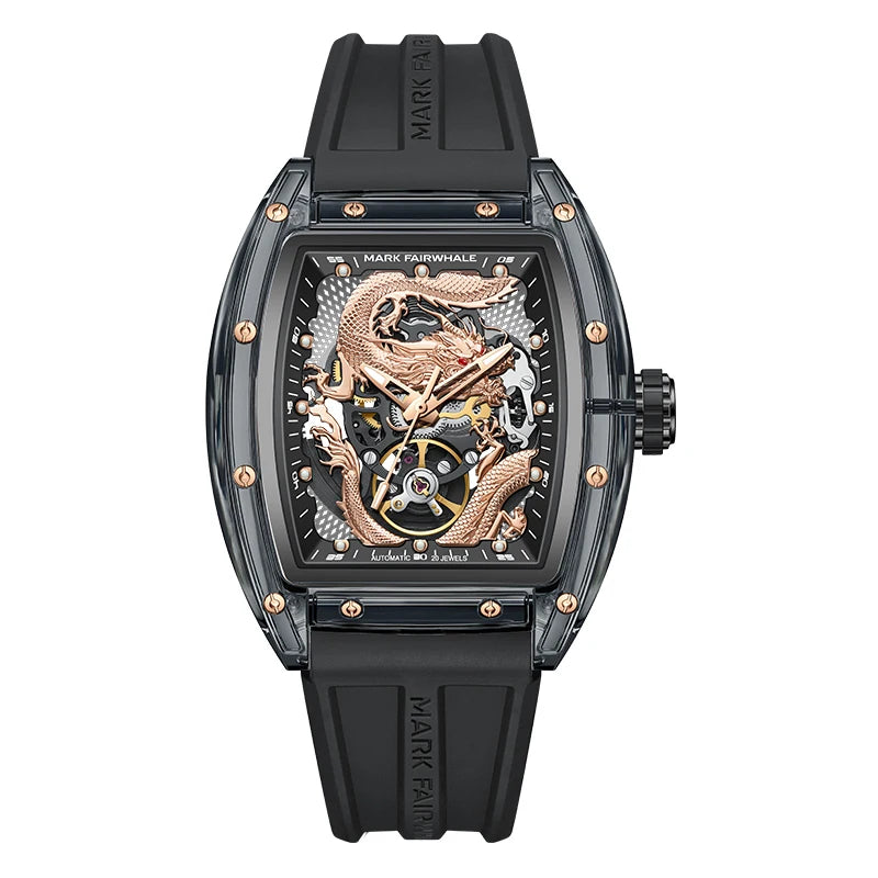 Mark Fairwhale 6990 DRAKONIS skeleton men’s watch with rose gold dragon dial and luminous automatic movement