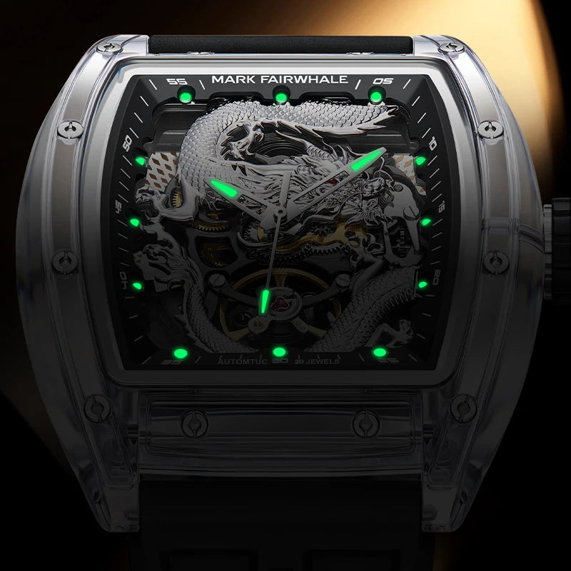 Mark Fairwhale 6990 DRAKONIS luminous men’s watch with glowing dragon dial and automatic mechanical design