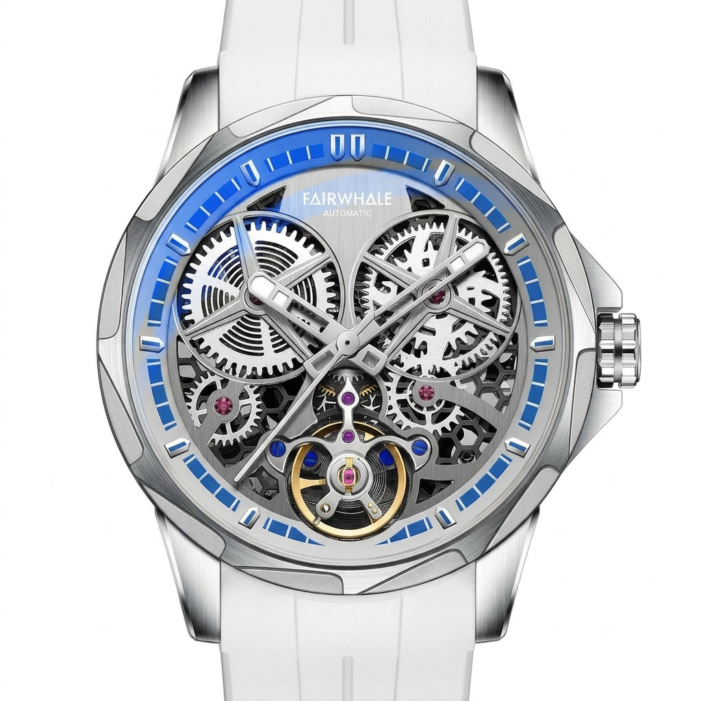Mark Fairwhale Flying Tou - luxury watch dial, macro, white background