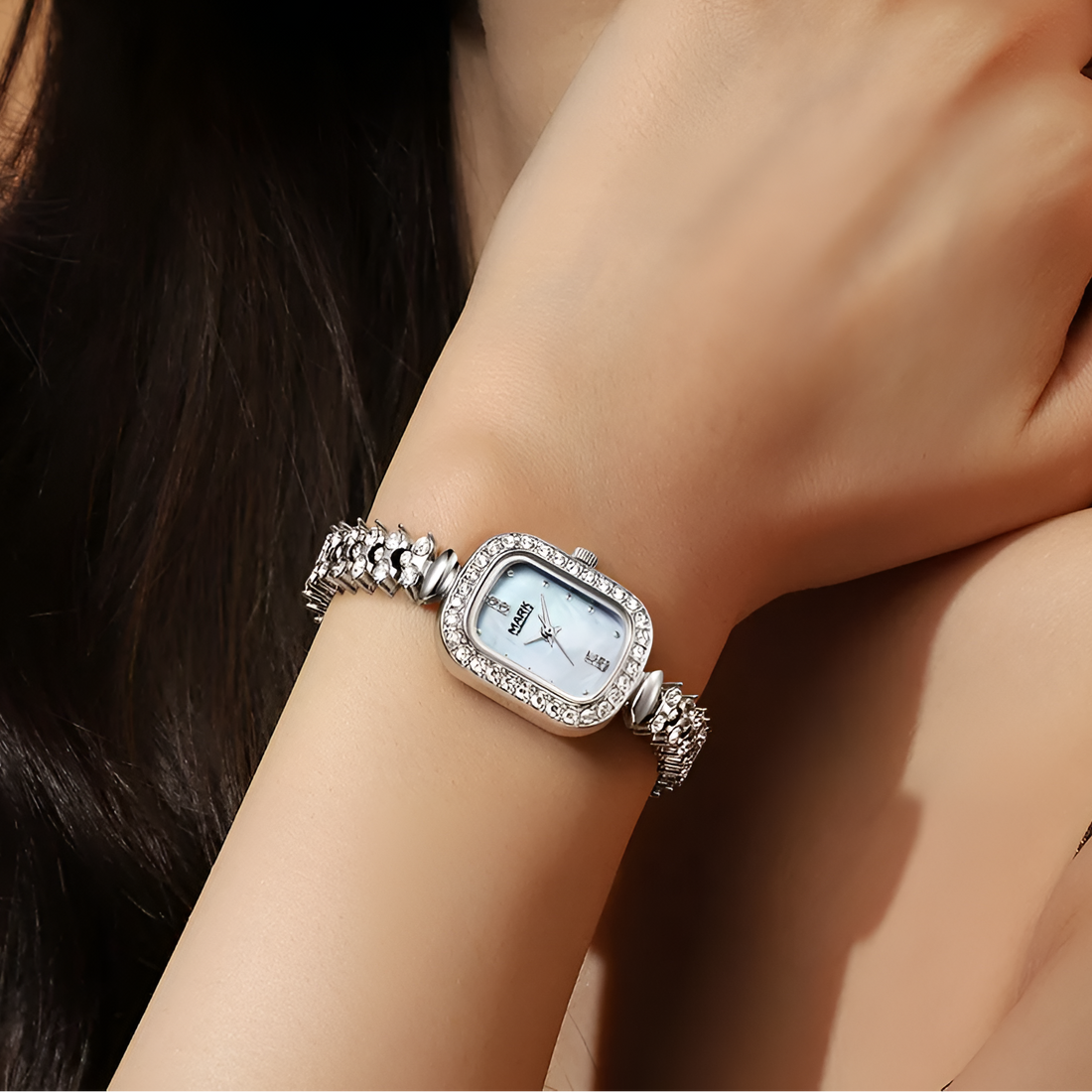 Mark Fairwhale FW-3010 LUMERA Luxury women quartz watch worn on wrist stainless steel bracelet