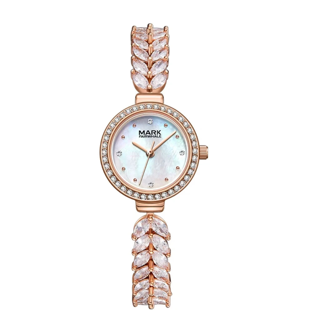 Rose gold women’s luxury quartz watch with diamond bezel