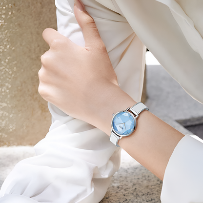 Mark Fairwhale FW-3840 Starry Sky women’s watch worn on wrist with elegant casual outfit