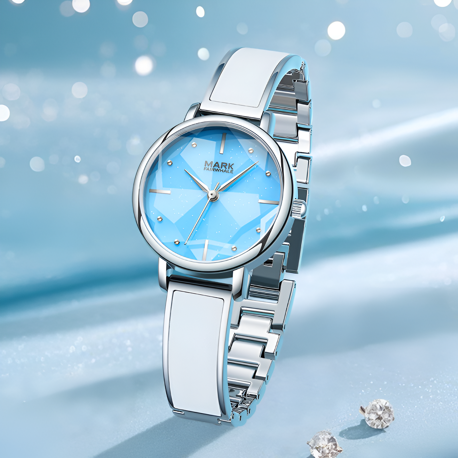Mark Fairwhale FW-3840 Starry Sky women’s quartz watch in dreamy blue editorial setting