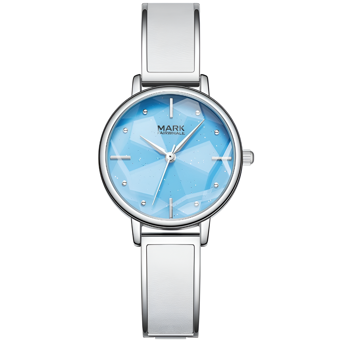 Mark Fairwhale FW-3840 Starry Sky women’s quartz watch with silver case and blue geometric dial