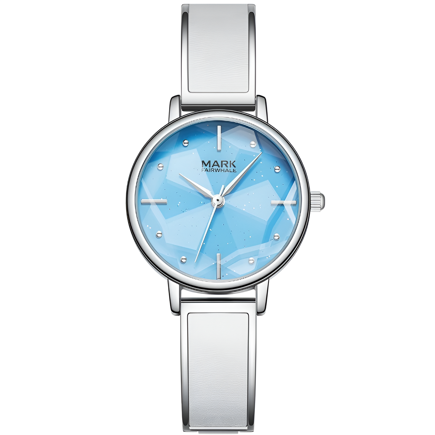 Mark Fairwhale FW-3840 Starry Sky women’s quartz watch with silver case and blue geometric dial