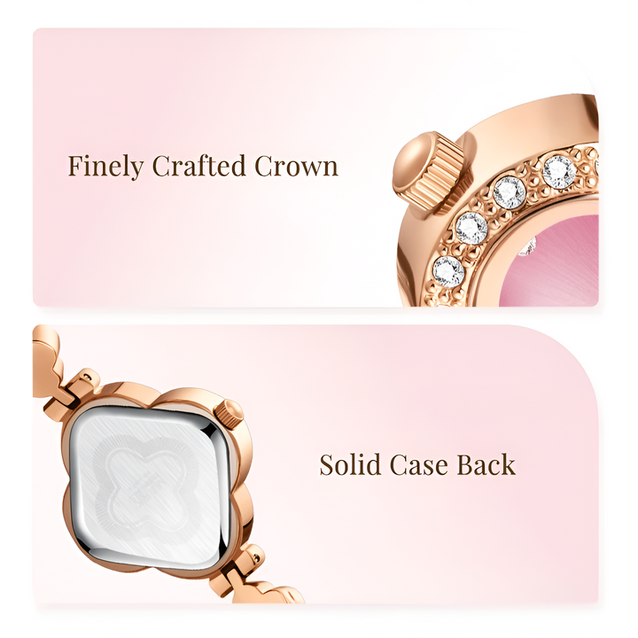 Mark Fairwhale FW-3860 LUXORA crown and solid case back close-up with rose gold finish