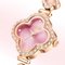 Close-up of Mark Fairwhale FW-3860 LUXORA pink clover dial with crystal-set bezel and rose gold hands