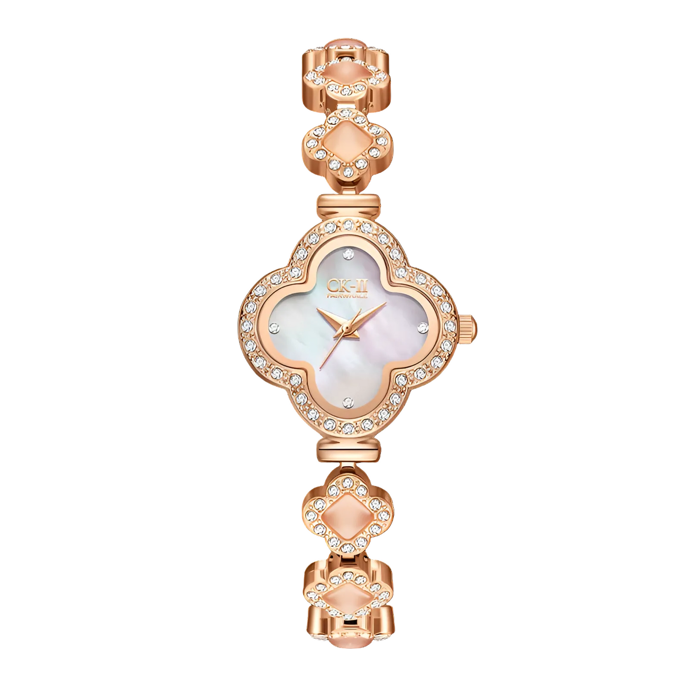 Mark Fairwhale FW-3860 LUXORA women’s quartz watch with mother-of-pearl clover dial and crystal bezel