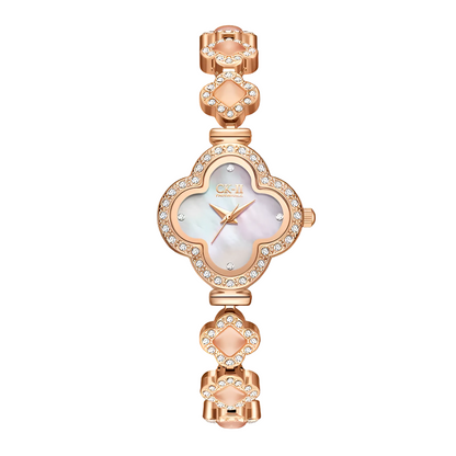 Mark Fairwhale FW-3860 LUXORA women’s quartz watch with mother-of-pearl clover dial and crystal bezel