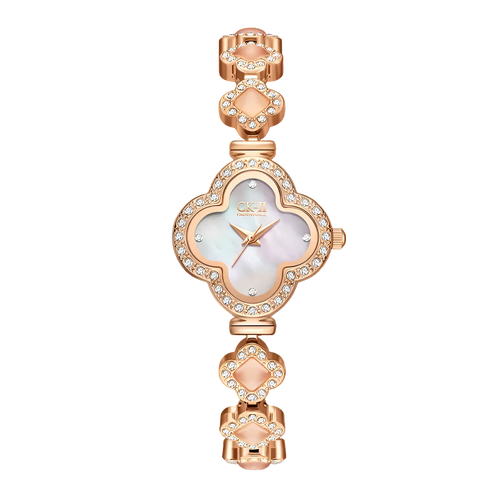 clover-shaped watch with mother-of-pearl dial