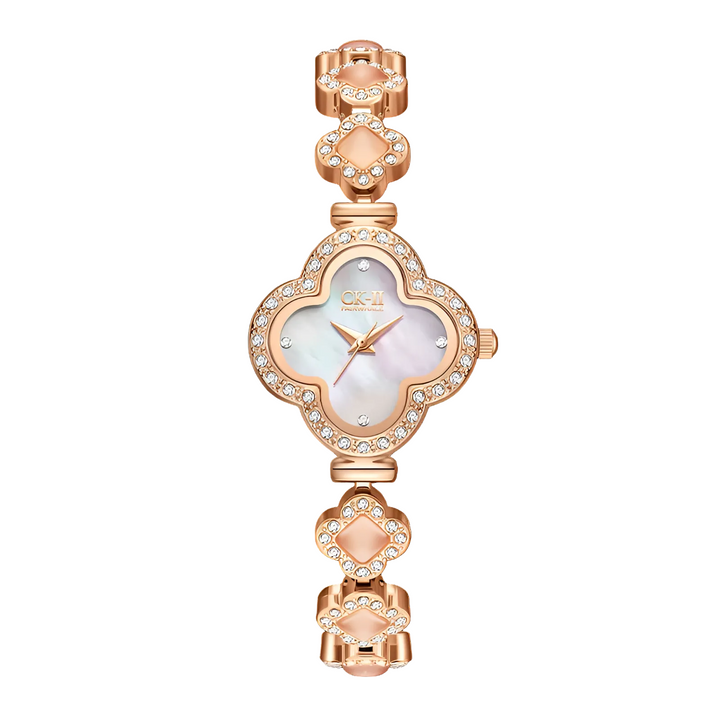 Mark Fairwhale FW-3860 LUXORA women’s quartz watch with mother-of-pearl clover dial and crystal bezel