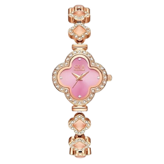 Two clover-shaped watches, pink and mother-of-pearl