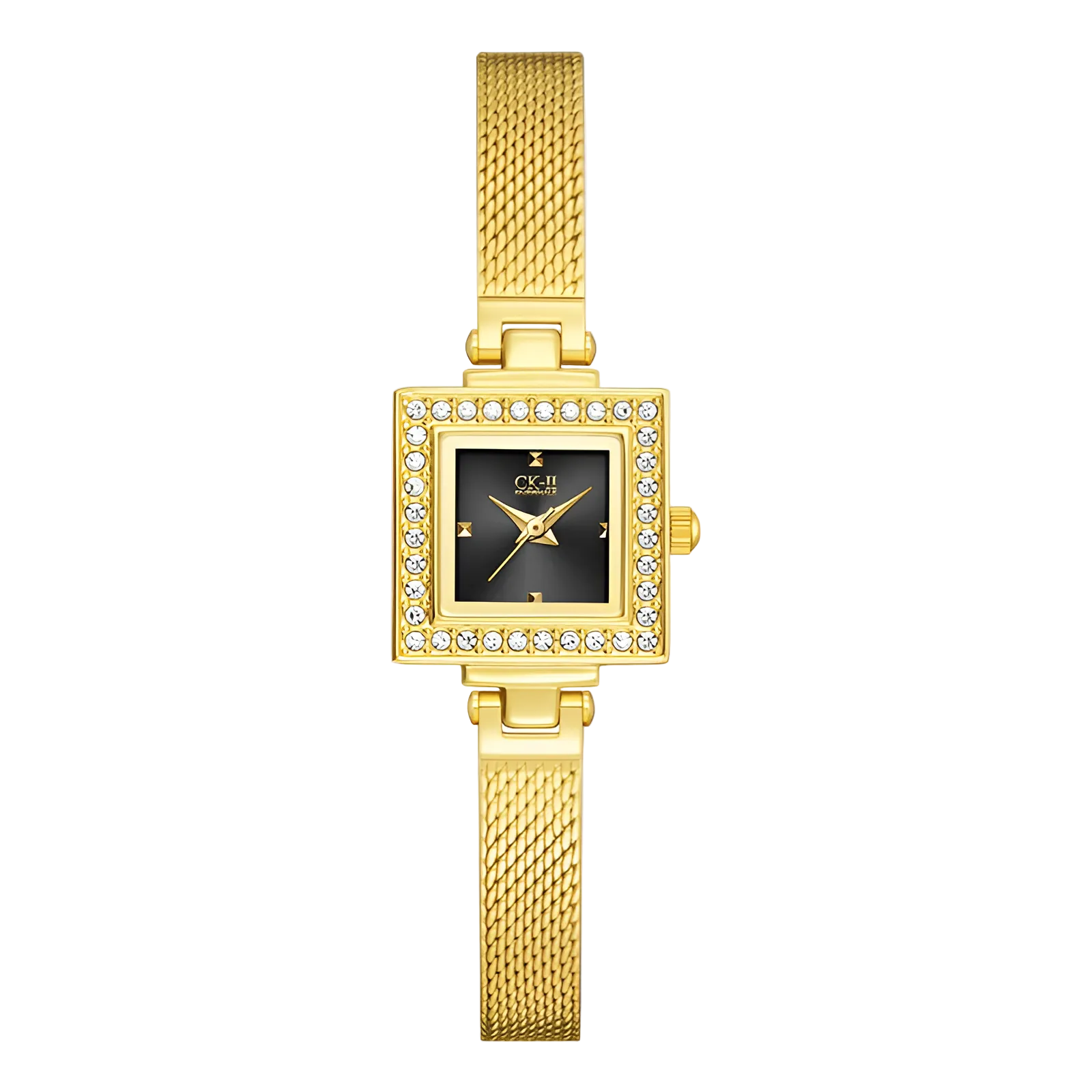 Fairwhale FW-3870 Women’s - Gold mesh strap, square face, diamond bezel