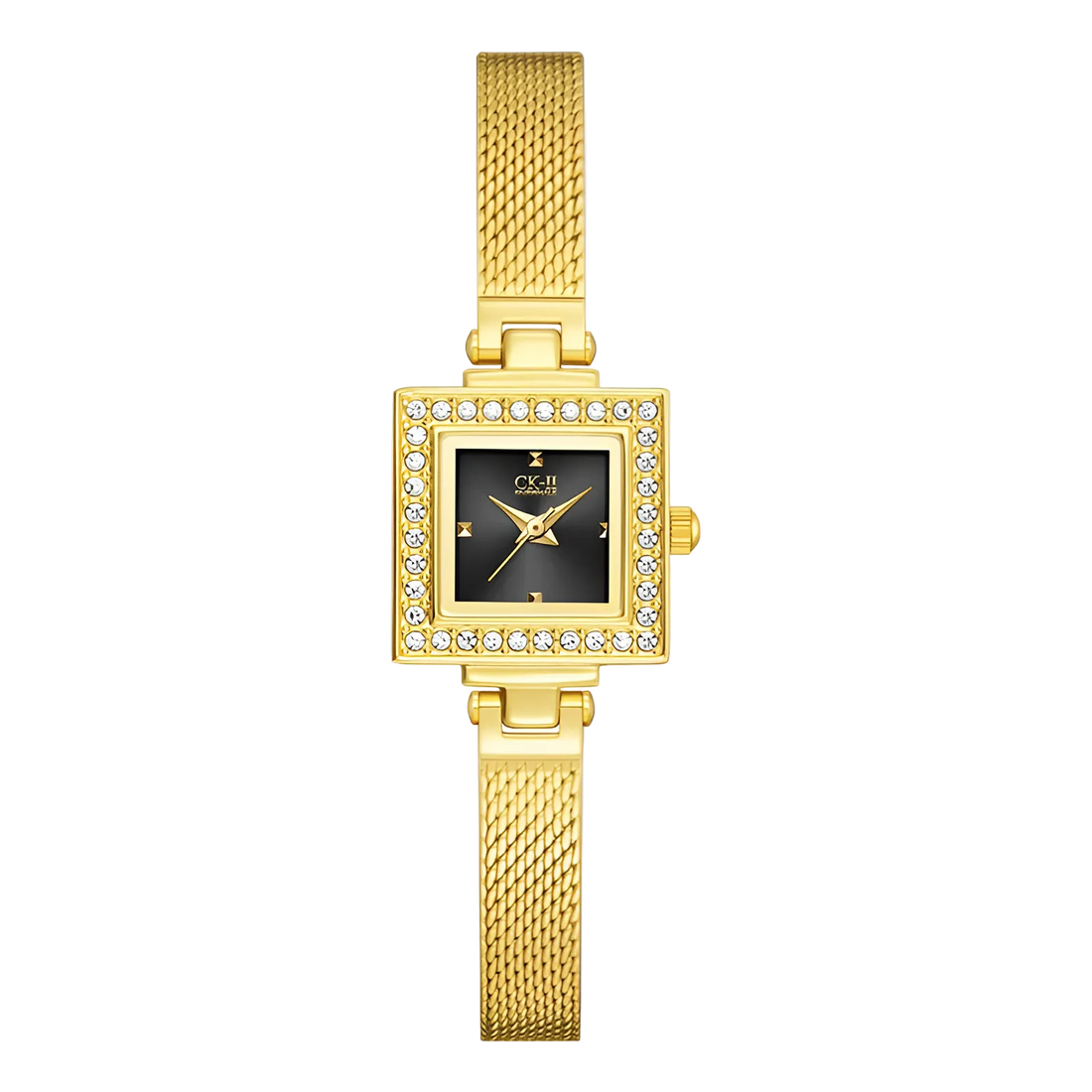 Fairwhale FW-3870 Women’s - Gold mesh strap, square face, diamond bezel
