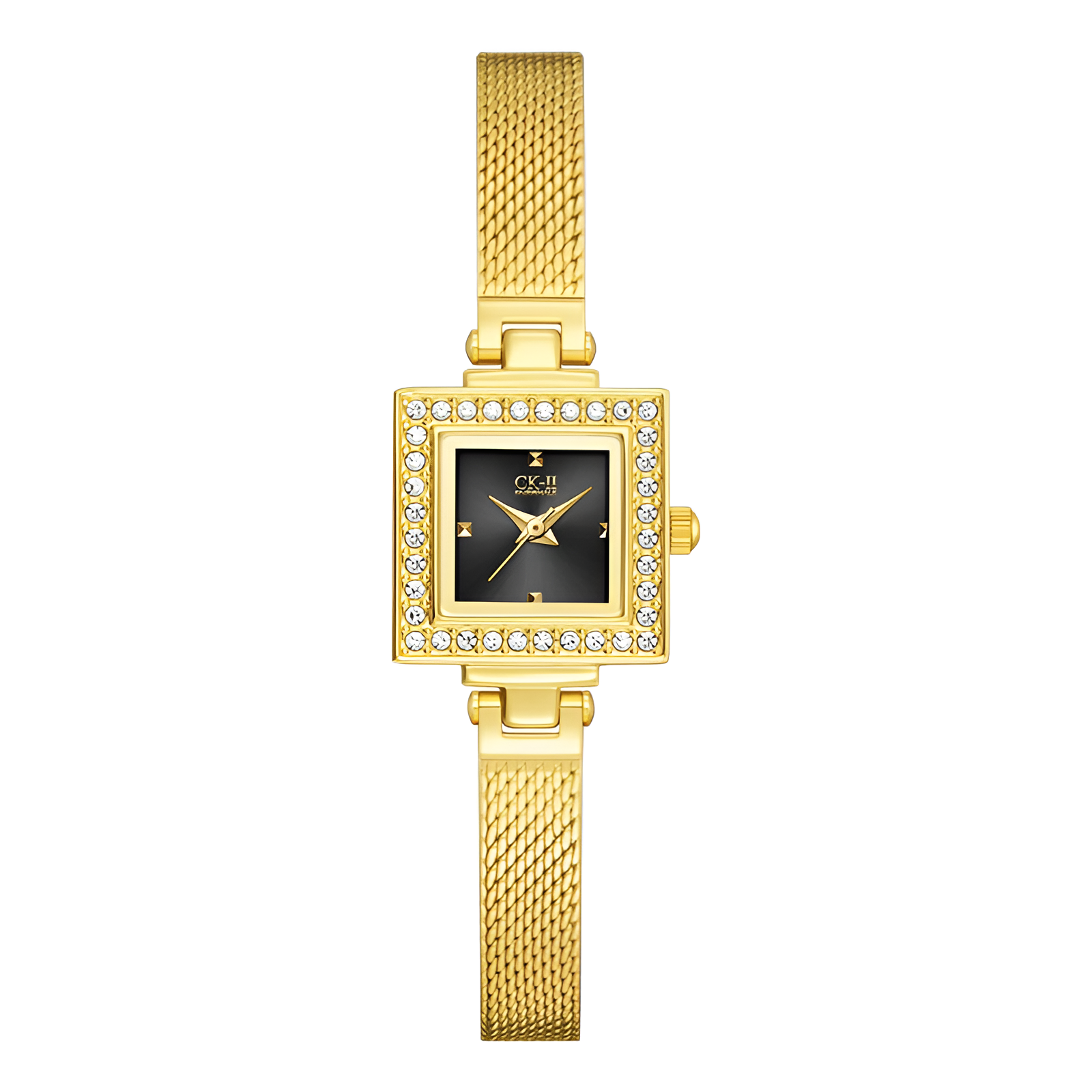 Mark Fairwhale FW-3870 Celesta women’s square gold watch with black dial front view