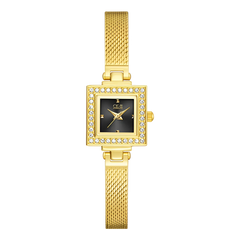 Fairwhale FW-3870 Women’s - Gold mesh strap, square face, diamond bezel
