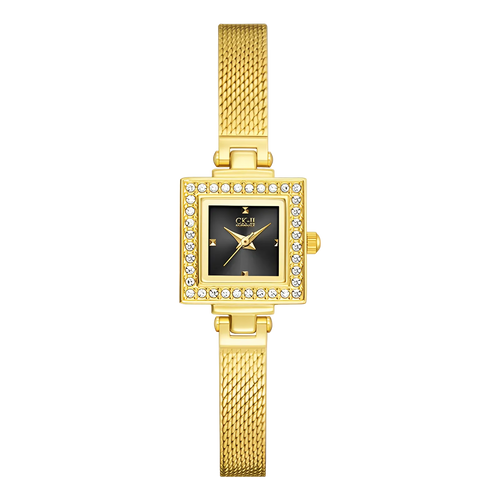 Fairwhale FW-3870 Women’s - Gold mesh strap, square face, diamond bezel