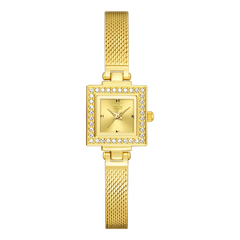 Fairwhale FW-3870 Women’s - Top-down view, gold watch, black dial, diamond bezel