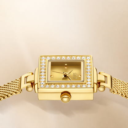 Mark Fairwhale FW-3870 Celesta women’s square gold quartz watch with diamond-encrusted bezel
